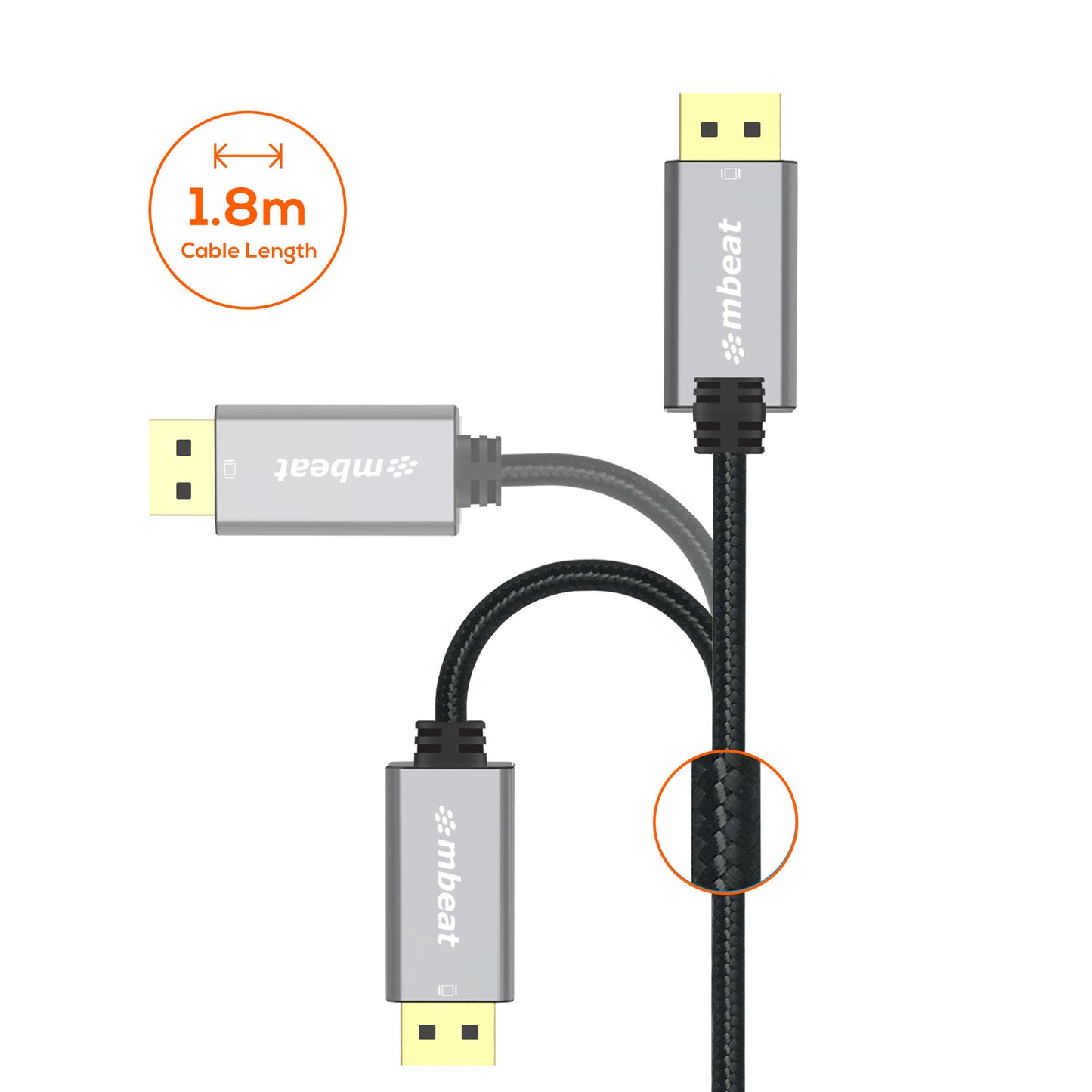 mbeat Tough Link 1.8m DisplayPort to HDMI Cable – 4K 60Hz