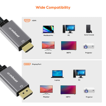 mbeat Tough Link 1.8m DisplayPort to HDMI Cable – 4K 60Hz