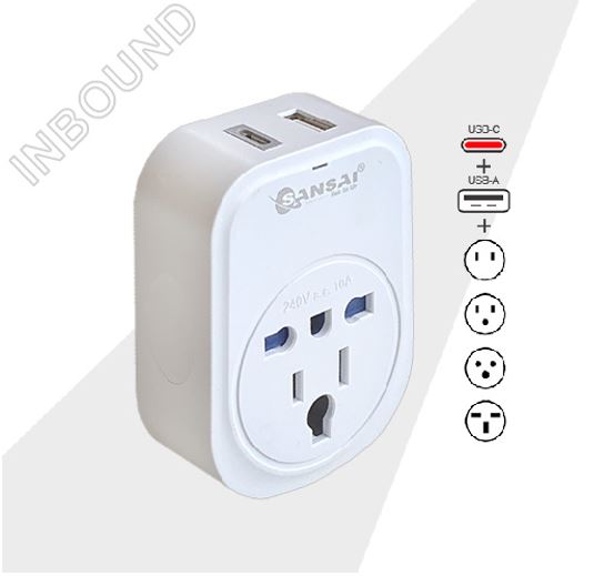 Sansai USB Travel Adaptor USB A + C 2xUSB Charging Outlets 100-240VAC 10A 2400W