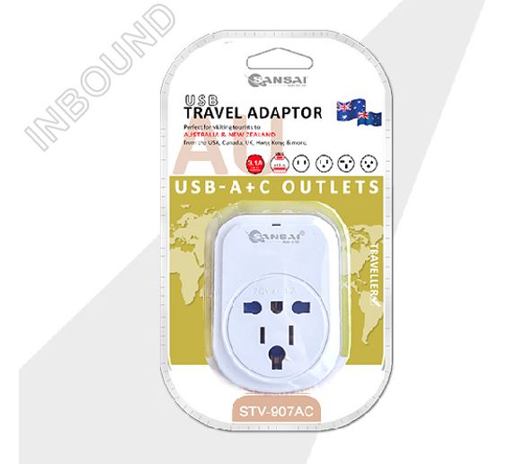 Sansai USB Travel Adaptor USB A + C 2xUSB Charging Outlets 100-240VAC 10A 2400W