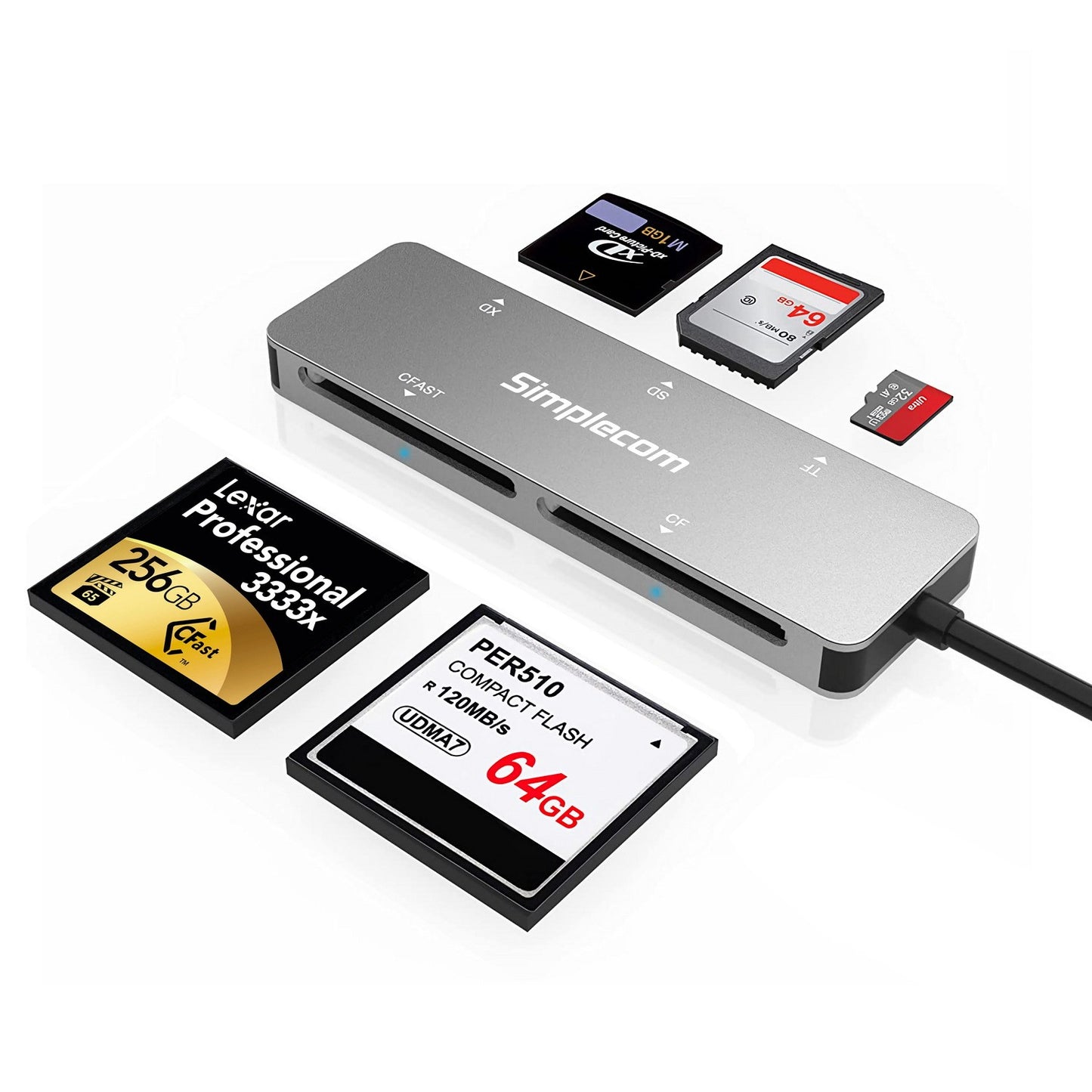 Simplecom CR407 5-Slot SuperSpeed USB 3.0 and USB-C to CFast/CF/XD/SD/MicroSD Ca