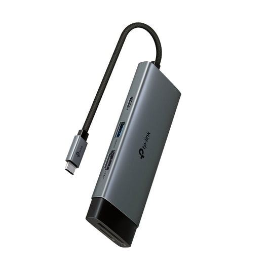 TP-Link UH7021C USB Type-C 7-in-1 Hub,  4K@60Hz HDMI, SD & microSD UHS-I, 100W Power Delivery, 3× USB-A Data Ports.