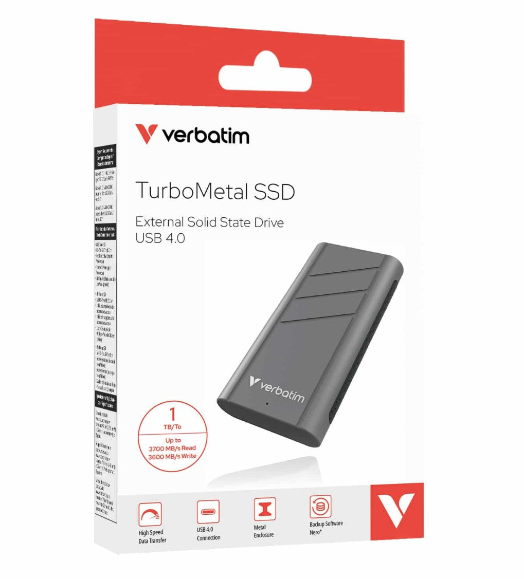 Verbatim TurboMetal SSD USB 4.0 1TB , High Speed Data transfer – up to 3700 MB/s read and 3600 MB/s write (LS)