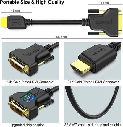 BENFEI HDMI to DVI Bi-Directional Cable — DVI-D 24+1 Male to HDMI Male