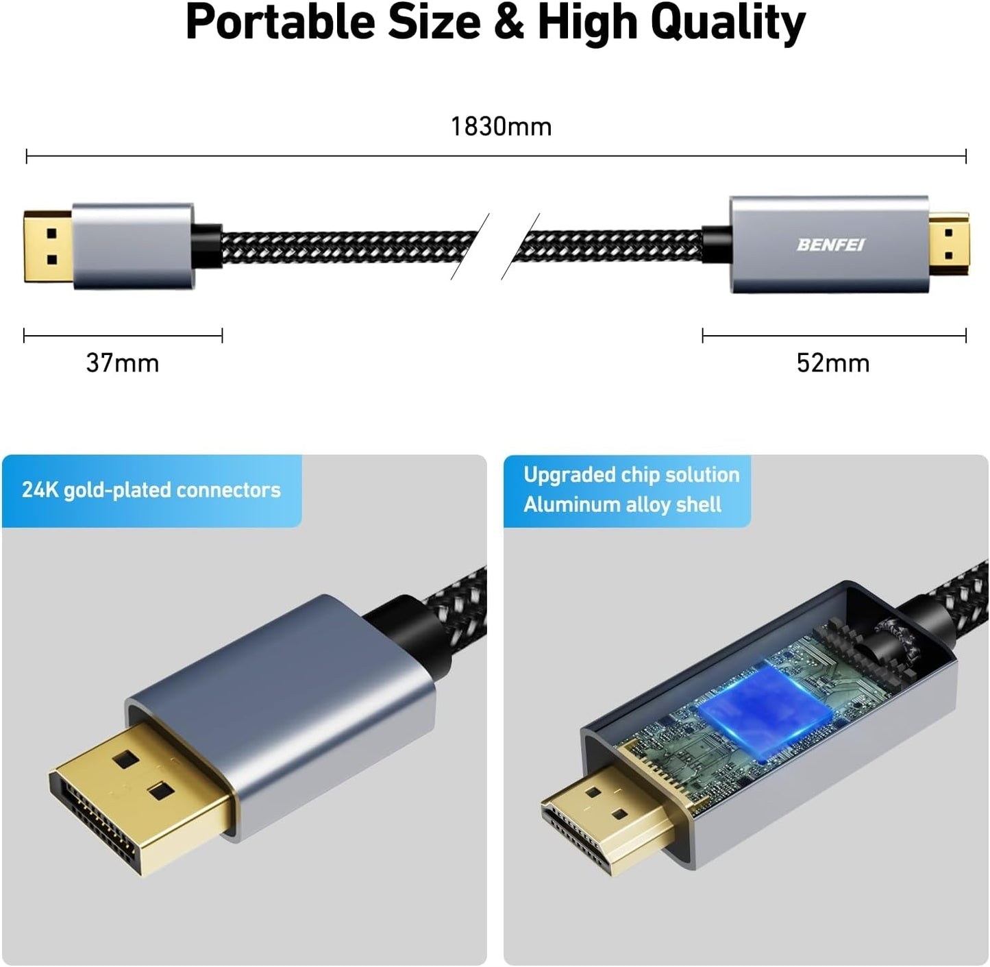 BENFEI 4K DisplayPort to HDMI Cable — 90cm