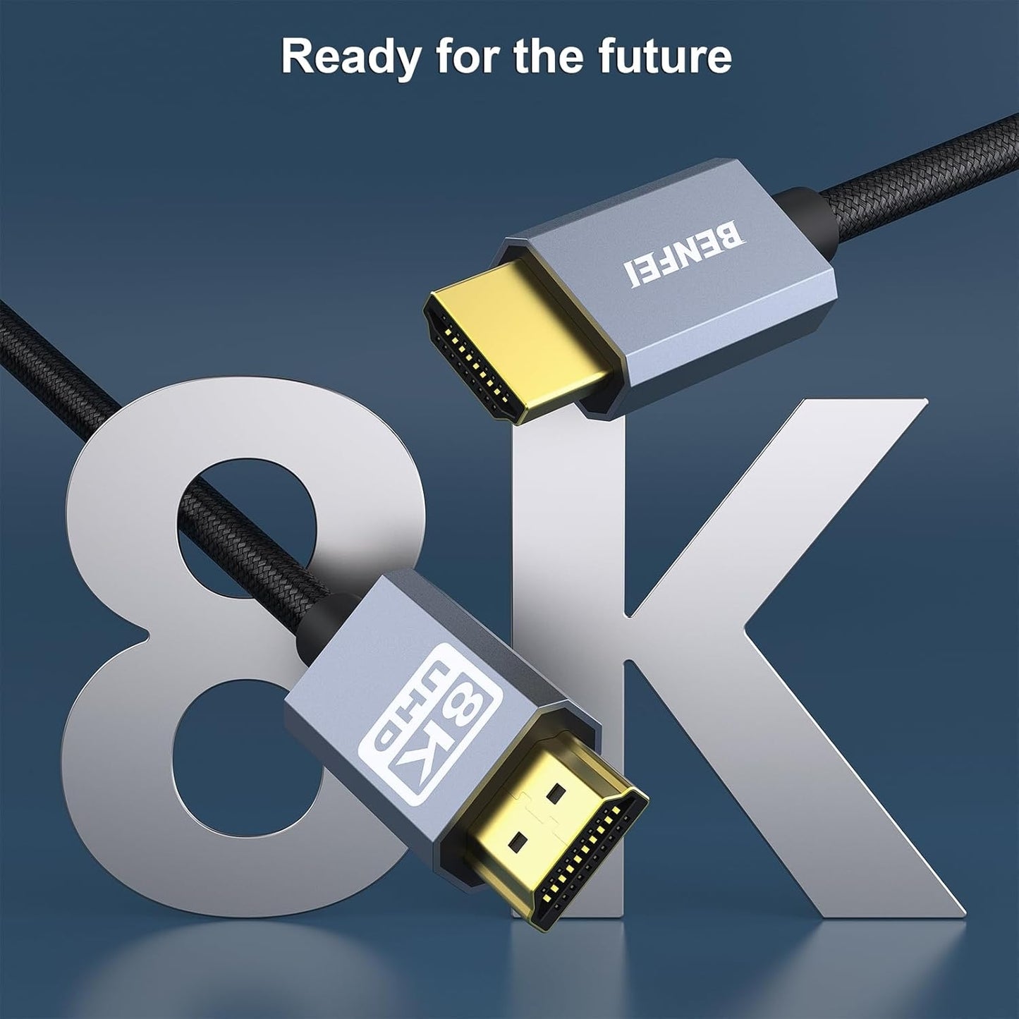 BENFEI 8K HDMI 2.1 Cable — Aluminium Shell, Nylon Braided, Certified Ultra High Speed | 1M (358GY-1M)