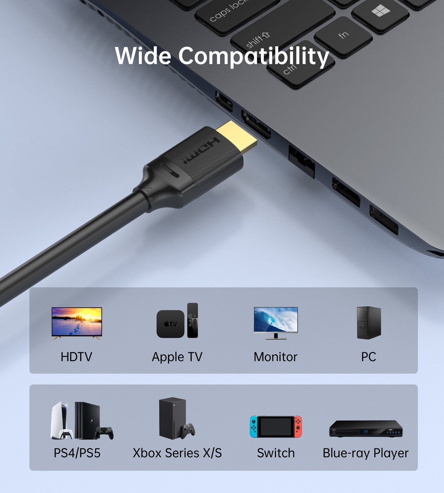 CHOETECH 8K HDMI 2.1 Cable — 48Gbps, 8K@60Hz, Braided | 2M Black (XHH-TP20)
