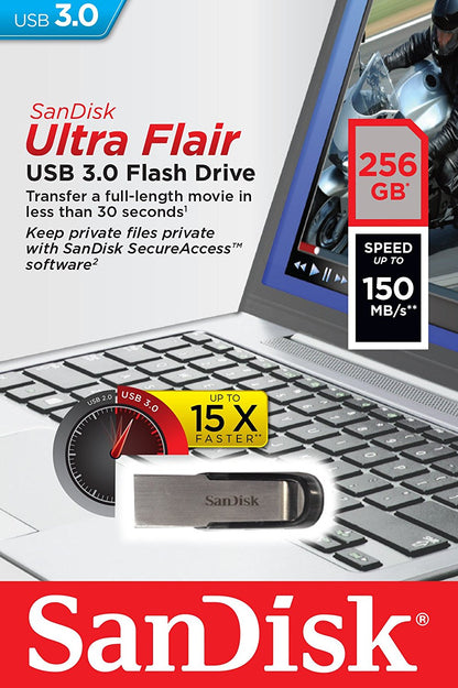 SanDisk Ultra Flair 256GB USB 3.0 Flash Drive — 150MB/s (SDCZ73-256G)