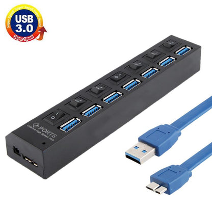 7-Port USB 3.0 Hub — SuperSpeed 5Gbps, 1TB Support, Plug & Play | Black