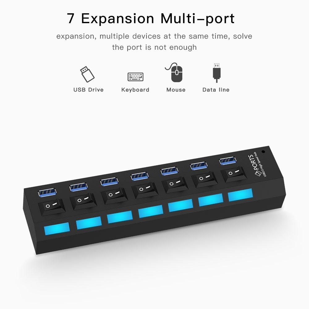 7-Port USB 3.0 Hub — SuperSpeed 5Gbps, 1TB Support, Plug & Play | Black