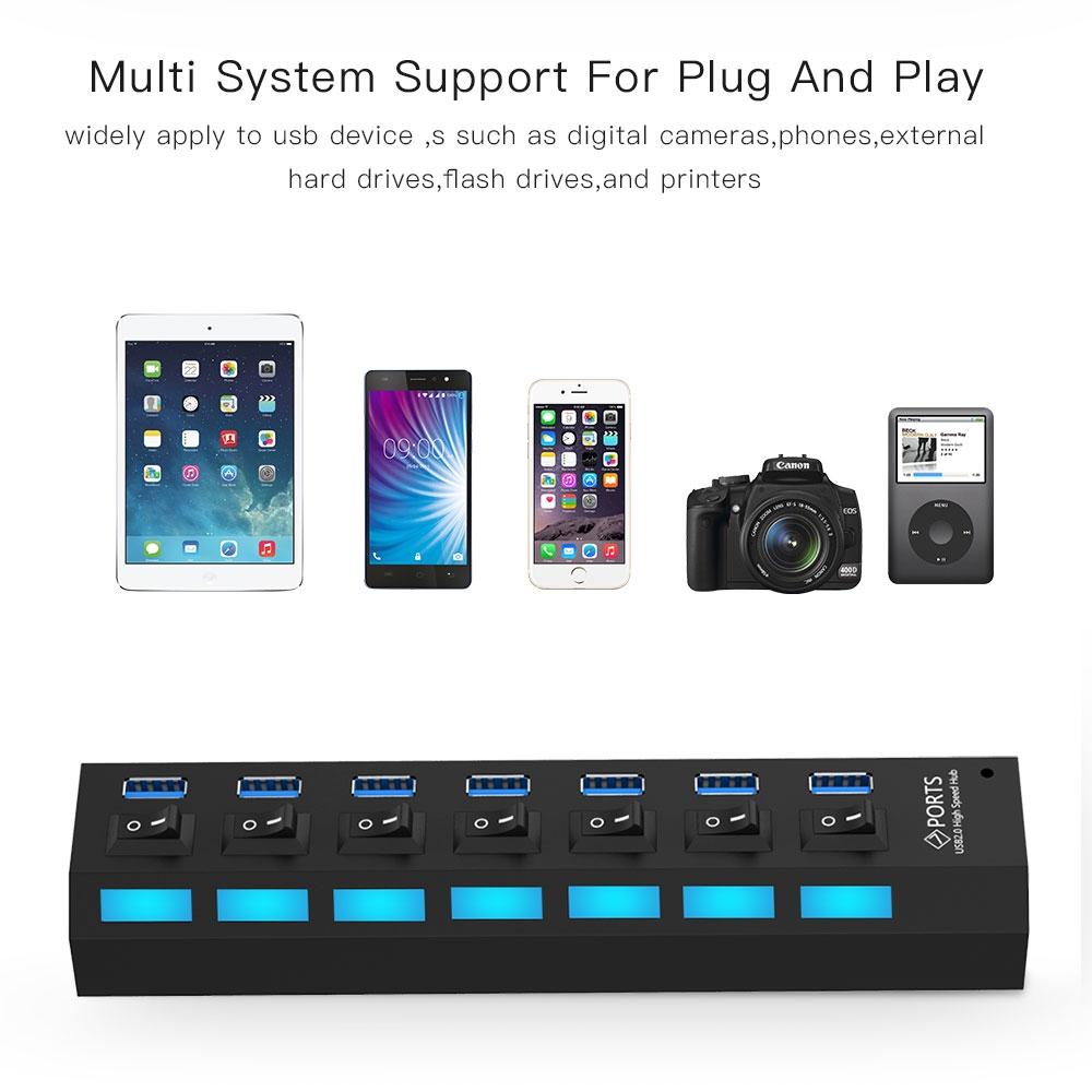 7-Port USB 3.0 Hub — SuperSpeed 5Gbps, 1TB Support, Plug & Play | Black