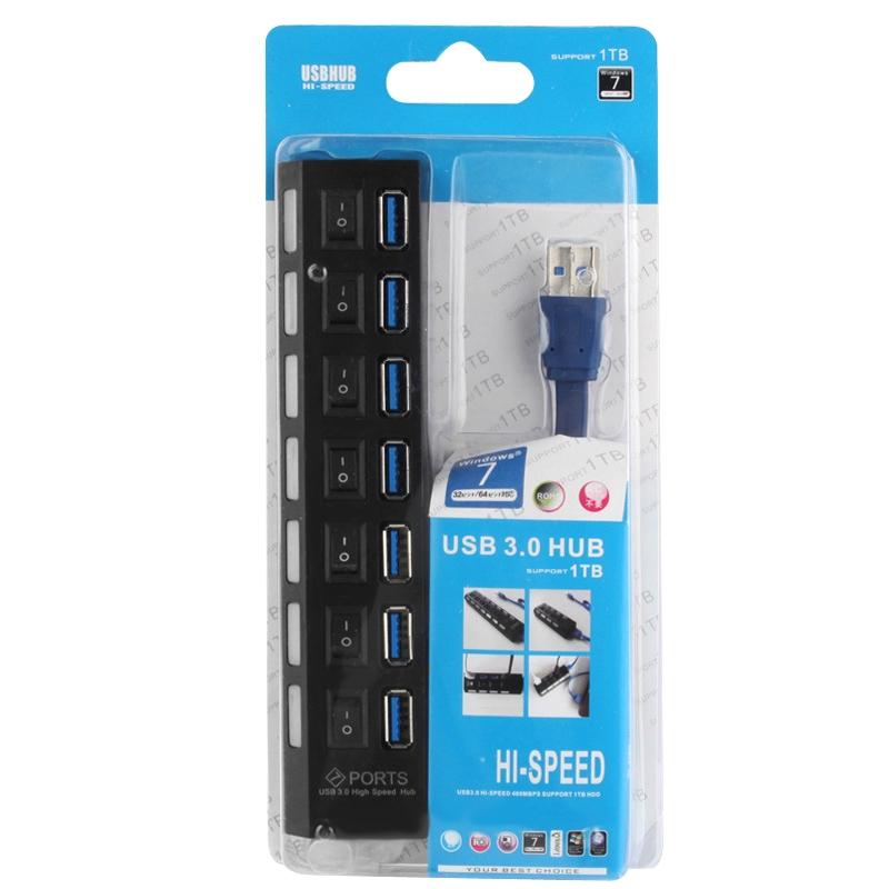 7-Port USB 3.0 Hub — SuperSpeed 5Gbps, 1TB Support, Plug & Play | Black