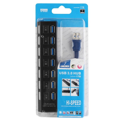 7-Port USB 3.0 Hub — SuperSpeed 5Gbps, 1TB Support, Plug & Play | Black