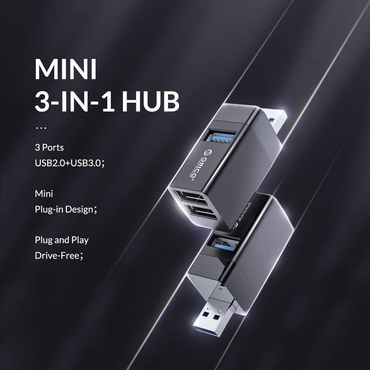 3-in-1 USB Mini Hub Adapter for Multiple Devices — Black