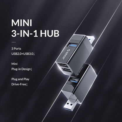 3-in-1 USB Mini Hub Adapter for Multiple Devices — Black