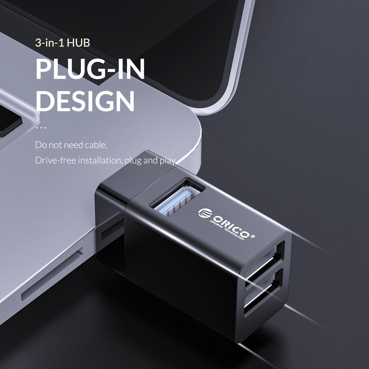 3-in-1 USB Mini Hub Adapter for Multiple Devices — Black