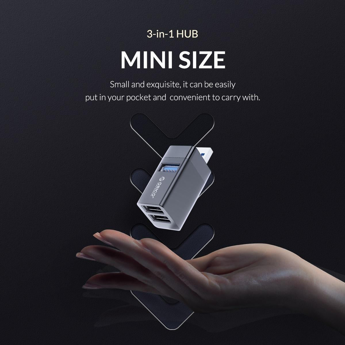 3-in-1 USB Mini Hub Adapter for Multiple Devices — Black