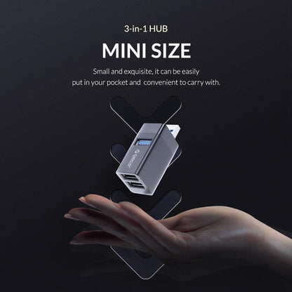 3-in-1 USB Mini Hub Adapter for Multiple Devices — Black