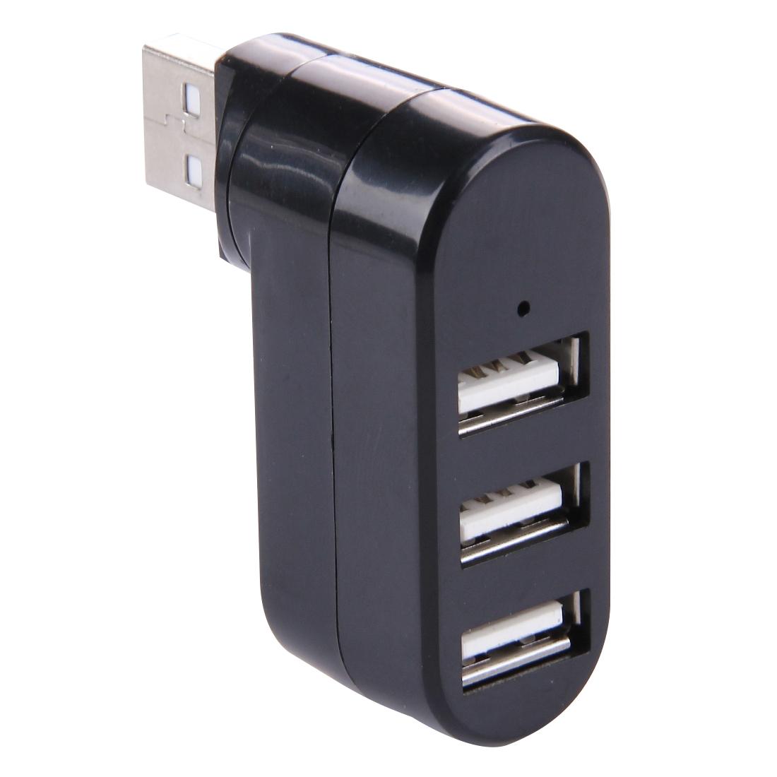 3-Port USB 2.0 Hub with 180° Rotation — Flexible Connectivity | Black