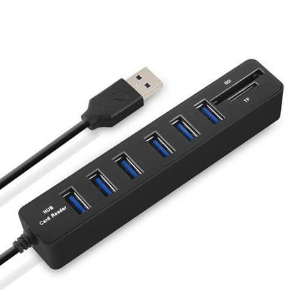 6-Port USB Hub with TF/SD Card Reader — High Speed | White