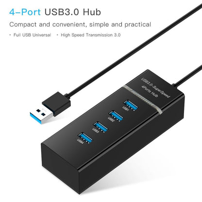 4-Port USB 3.0 Hub with LED Indicator — SuperSpeed 5Gbps | Black