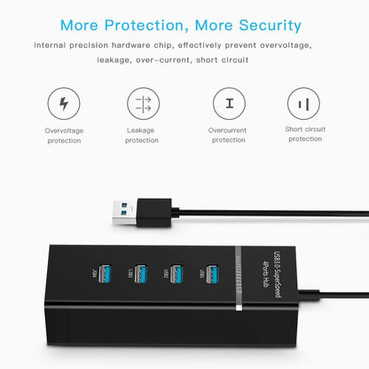 4-Port USB 3.0 Hub with LED Indicator — SuperSpeed 5Gbps | Black