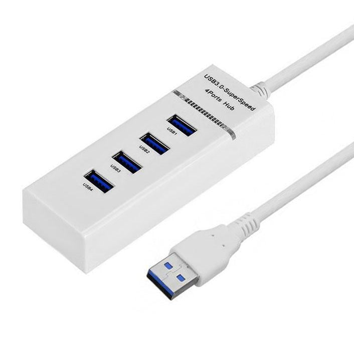 4-Port USB 3.0 Hub with LED Indicator — SuperSpeed 5Gbps | White