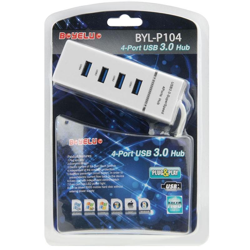4-Port USB 3.0 Hub with LED Indicator — SuperSpeed 5Gbps | White