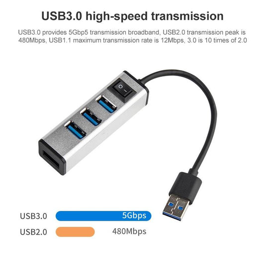 4-Port Aluminum USB 3.0 Hub with Individual Switches — Silver