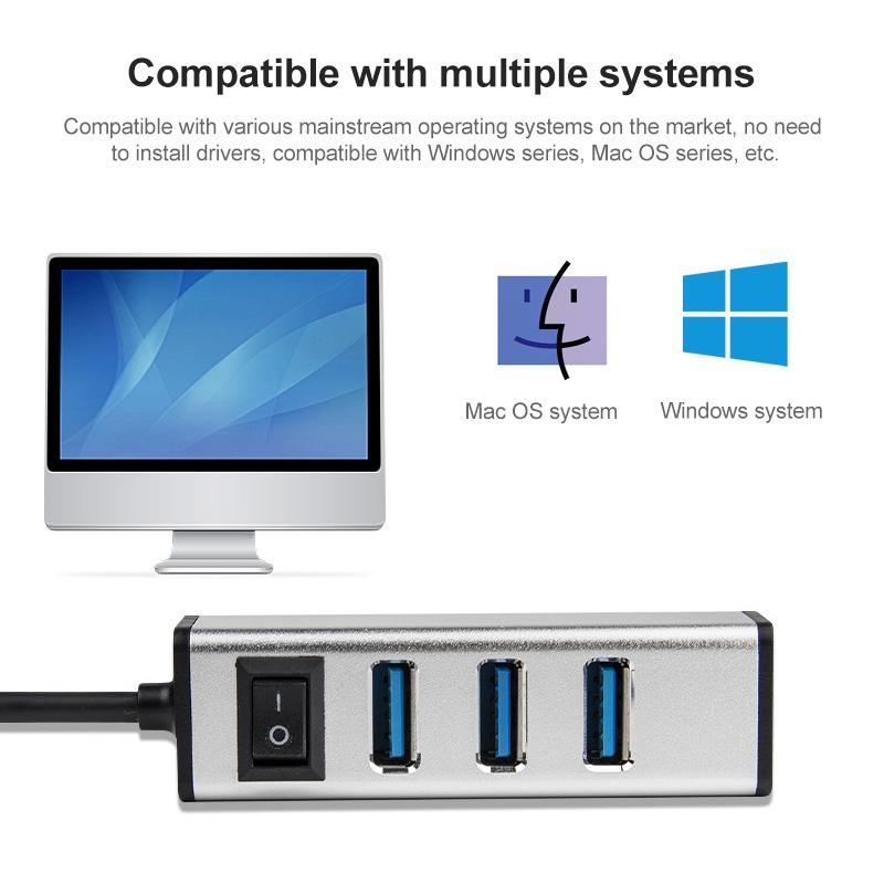 4-Port Aluminum USB 3.0 Hub with Individual Switches — Silver