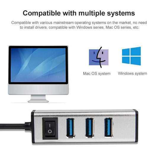 4-Port Aluminum USB 3.0 Hub with Individual Switches — Silver