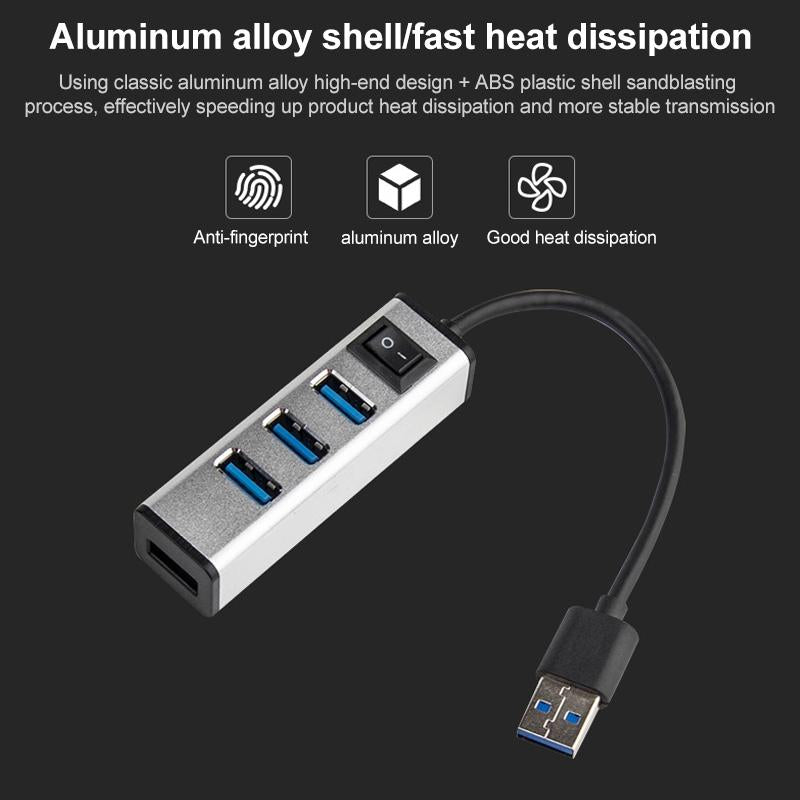 4-Port Aluminum USB 3.0 Hub with Individual Switches — Silver