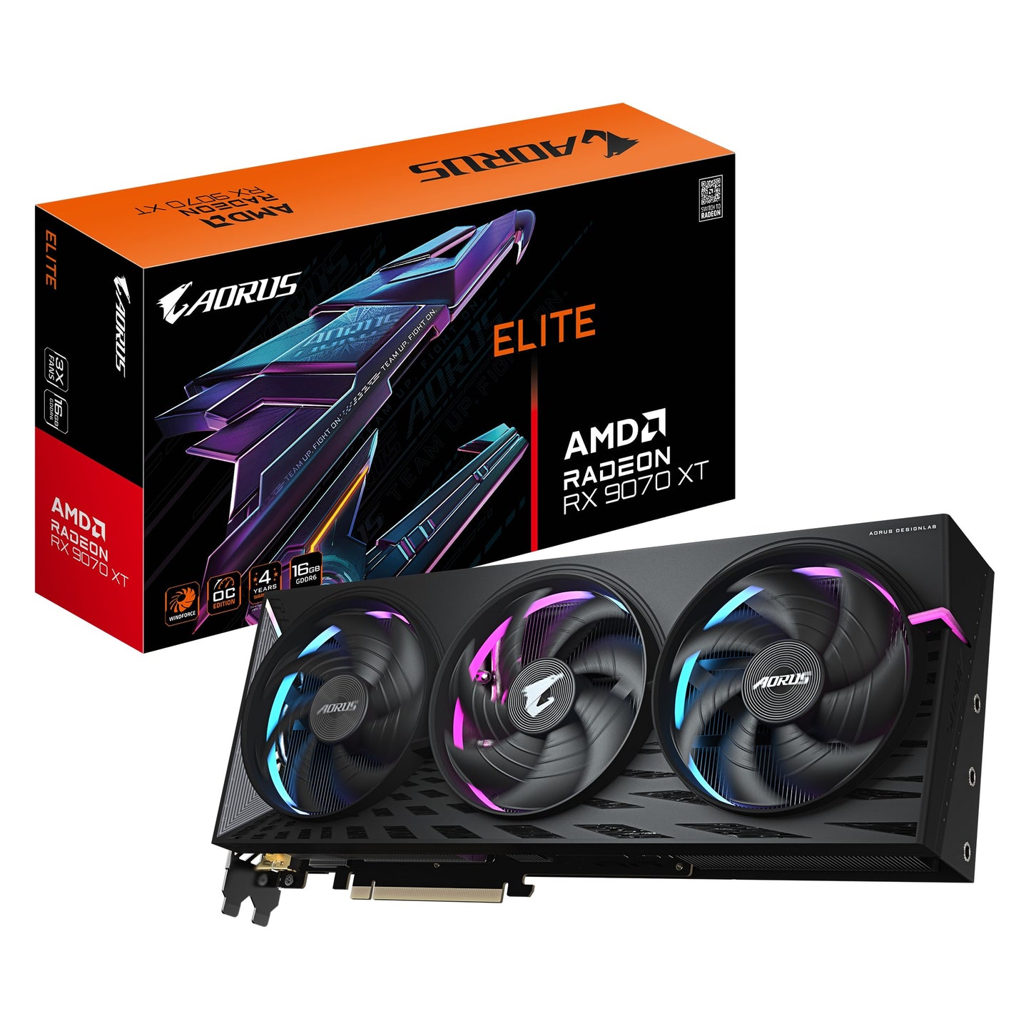 Gigabyte AORUS Radeonâ„¢ RX 9070 XT ELITE 16G, 20 Gbps, GDDR6, 256 bit, PCI-E 5.0, DirectX 12 API, PSU 850W, 8 pin*3, DisplayPort 2.1a *2 HDMI 2.1b *2