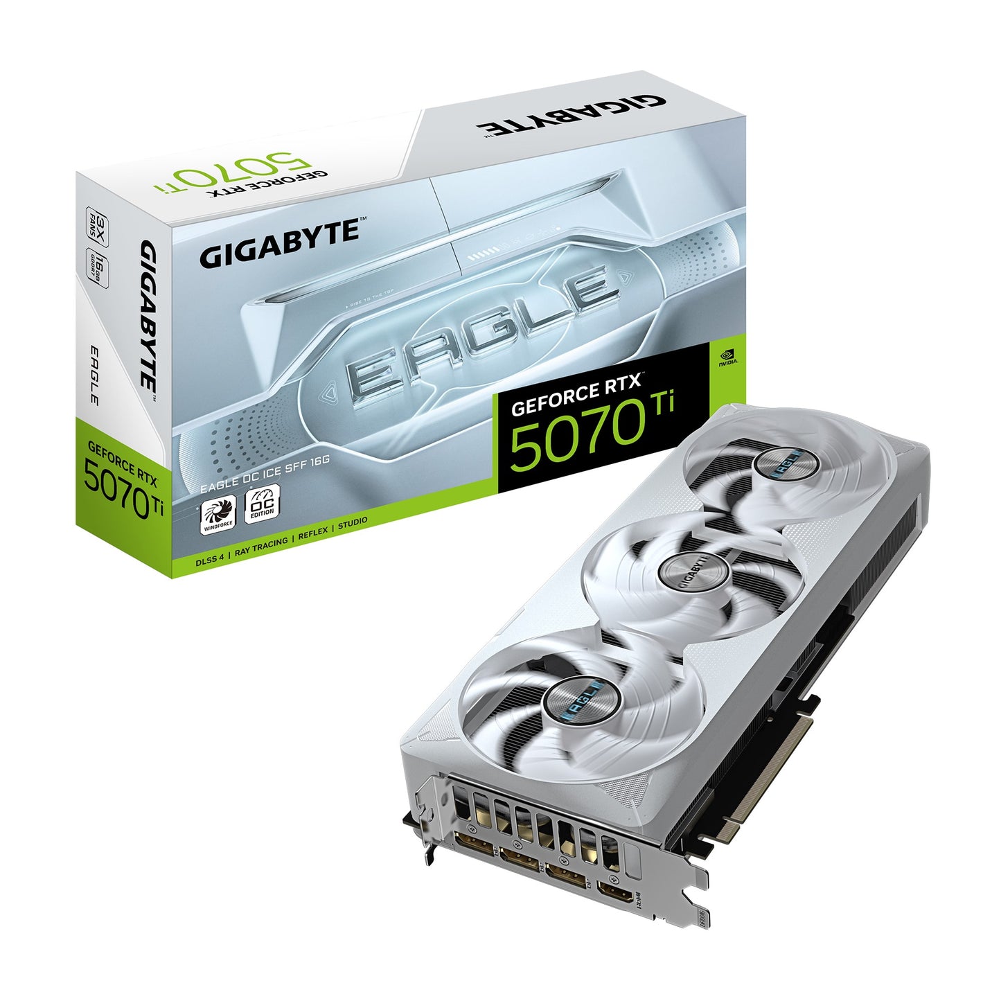 Gigabyte GeForce RTXâ„¢ 5070 Ti EAGLE OC ICE SFF 16G, 2542 MHz, CUDA 8960, 28 Gbps, GDDR7, 256 bit, PCI-E 5.0, PSU 750W,DisplayPort 2.1b  HDMI 2.1b x1
