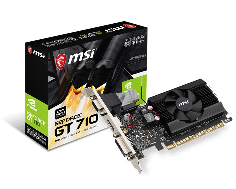 MSI nVidia Geforce GT 710 2GB LP, PCI Express, DDR3, 64bit, 954 Core Clocks, 2048 Memory Size, 1600 Merory Speed, 1xHDMI 1x DVI