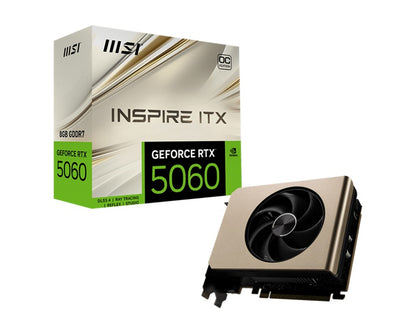 MSI nVidia GeForce RTX 5060 8G INSPIRE ITX OC, Boost: 2535 MHz, CUDA 3840 Units, 8GB GDDR7, PCI ExpressÂ® Gen 5 x16 (uses x8). HDMIâ„¢ x 1 (emabargo)