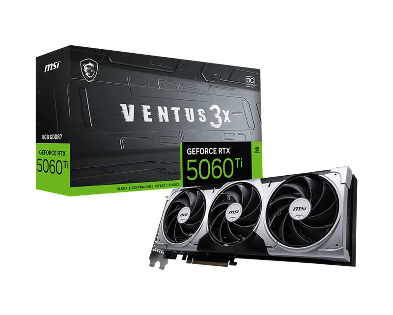 MSI nVidia GeForce RTX™ 5060 Ti 8G VENTUS 3X OC, PCI Express® Gen 5 x 16, Boost: 2602 MHz, CUDA 4608 Units, 8GB GDDR7, HDMI™ x 1