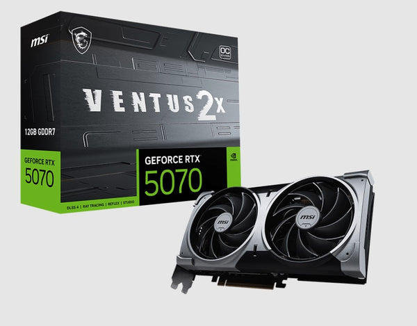 MSI Vidia GeForce RTX™ 5070 12G VENTUS 2X OC, PCI Express® Gen 5, Boost: 2542 MHz, CUDA 6144 Units, 12GB GDDR7, HDMI™ x 1