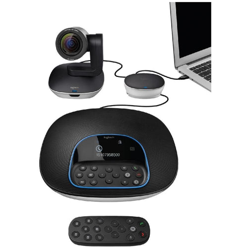 Logitech Group- Conference Cam Group HD Video Conferencing Webcam for Med-Large Meeting Rooms 1080p Pan Tilt Zoom Camera & Speakerphone BT NFC