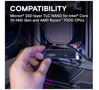 Crucial T705 4TB Gen5 NVMe SSD - 14100/12600 MB/s R/W 2400TBW 1500K IOPs 1.5M hr image 1