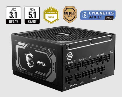 MSI MAG A1000GL PCIE5 ATX Power Supply Unit, 80 PLUS Gold, Fully modular flat ca image 0