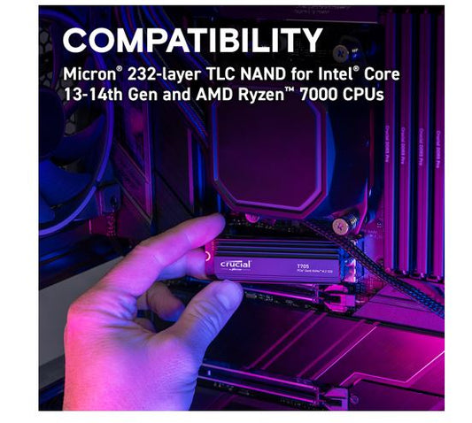 Crucial T705 1TB Gen5 NVMe SSD Heatsink - 13600/10200 MB/s R/W 600TBW 1400K IOPs image 1