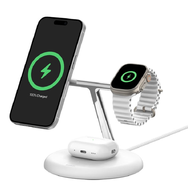 Belkin BoostCharge Pro 3-in-1 Magnetic Wireless Charging Stand with Qi2 15W Whit image 0