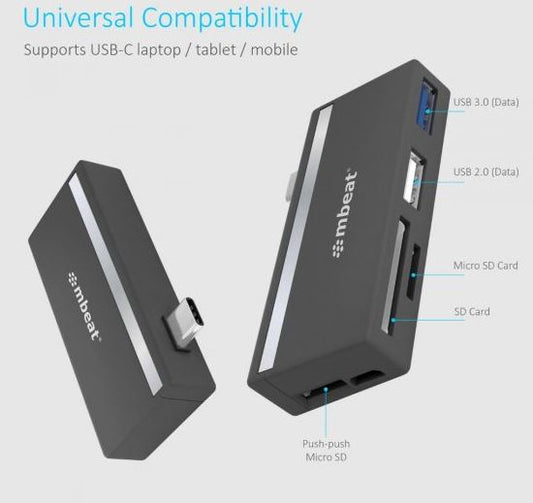 mbeat®  Essential  5-IN-1 USB- C Hub ( USB hub 2.0, 3.0, SD/TF Card Reader Sup image 1