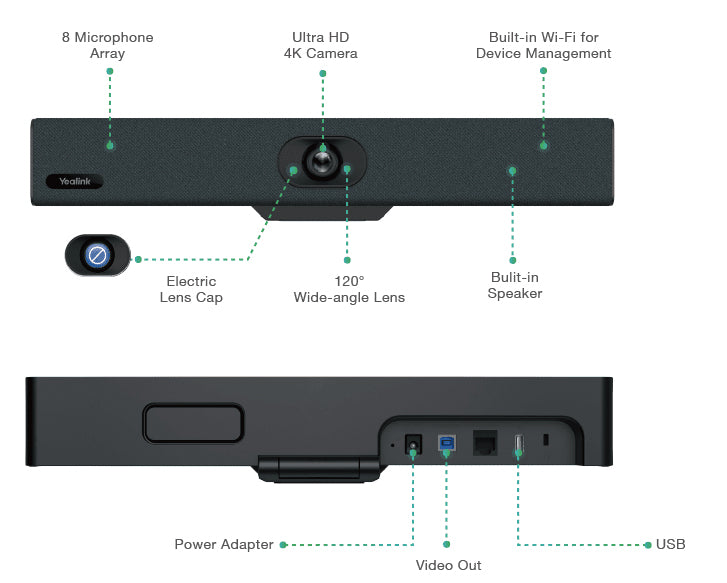 Yealink UVC34 All-in-One USB Video Bar, for Small Rooms and Huddle Rooms, Compat image 2