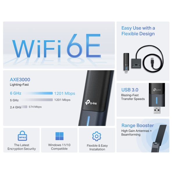 TP-Link Archer TXE50UH AXE3000 Wi-Fi 6E High Gain Wireless USB Adapter image 3