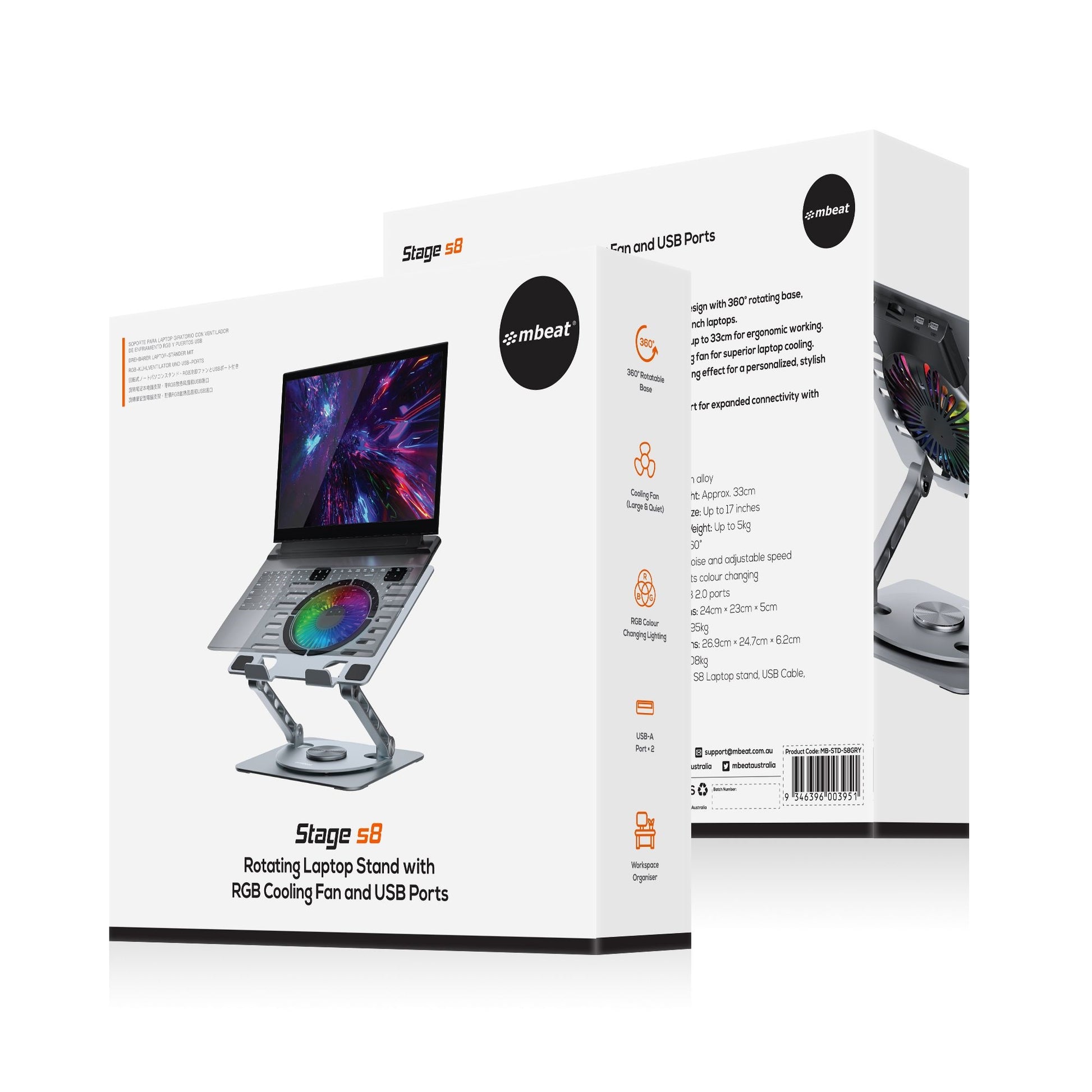 mbeat Stage S8 Rotating Laptop Stand with RGB Cooling Fan and USB Ports image 3