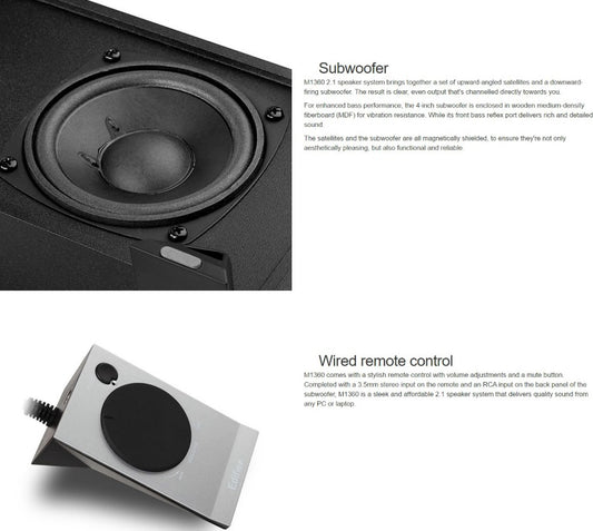 Edifier M1360 2.1 Multimedia Speakers - 3.5mm AUX/4INCH Subwoofer/Remote/RCA Rem image 1