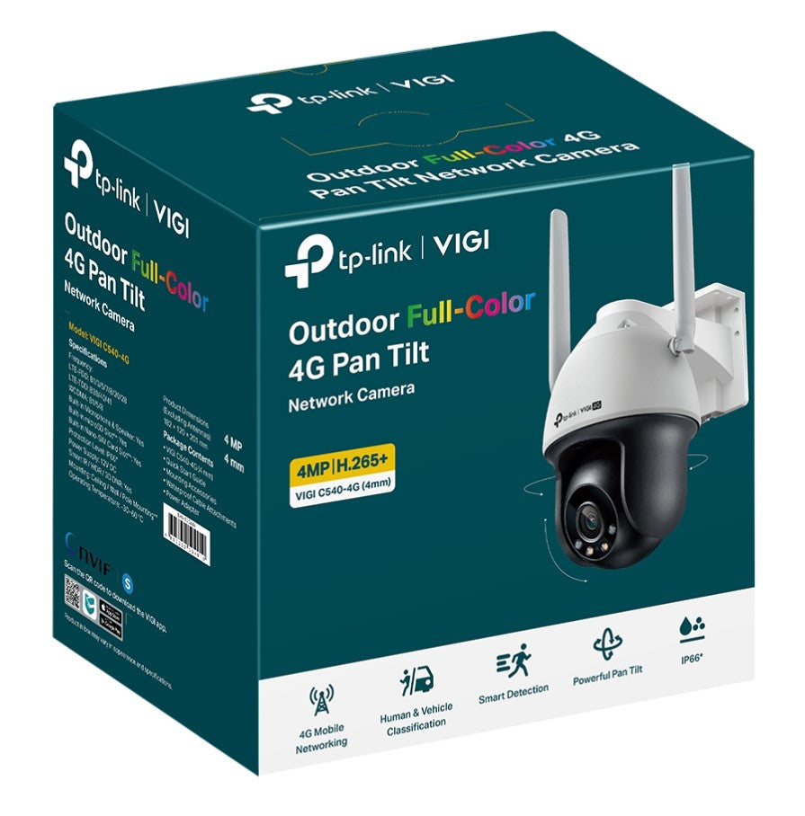 TP-Link VIGI 4MP C540-4G(4mm) Outdoor Full-Color 4G Pan Tilt Network Camera, 4mm image 0
