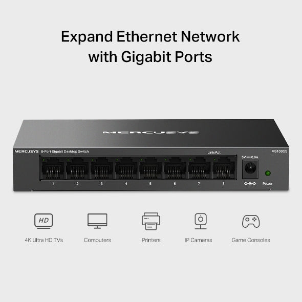 Mercusys MS108GS 8-Port Gigabit Desktop Switch, 8×10/100/1000 Mbps RJ45 port Su image 3